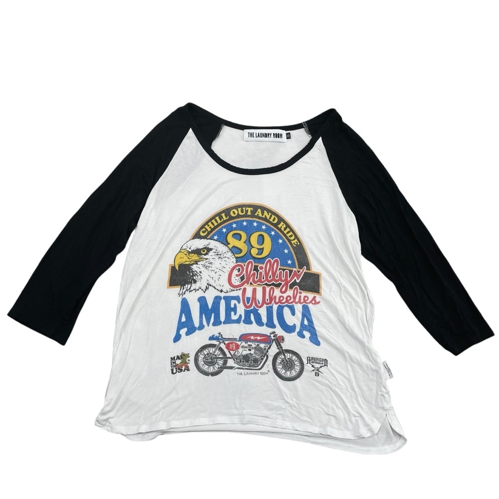 THE LAUNDRY ROOM Chilly Wheelies Chill Out N Ride Raglan Motorcycle Graphic Tee